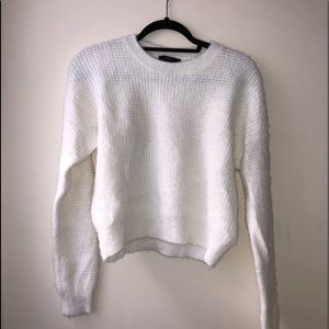 Brushed White Waffle Knit Sweater